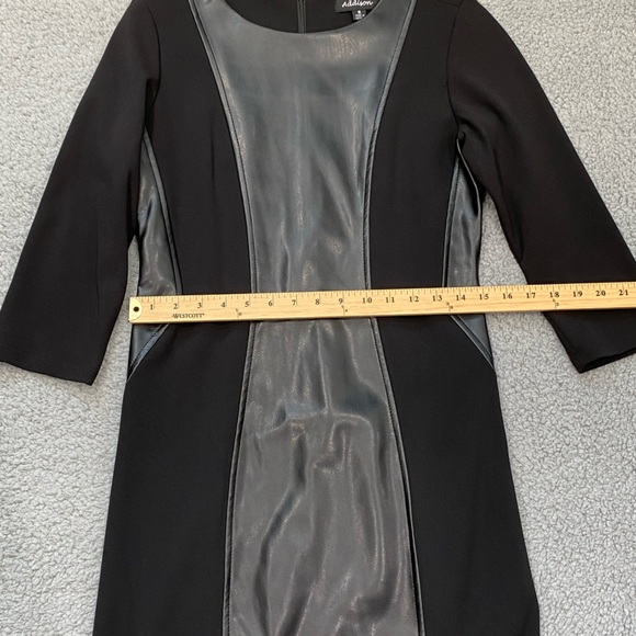 Addison Bodycon Black midi dress faux Leather 3/4 Sleeve womens 8 Stretch 21F850 - Picture 6 of 15